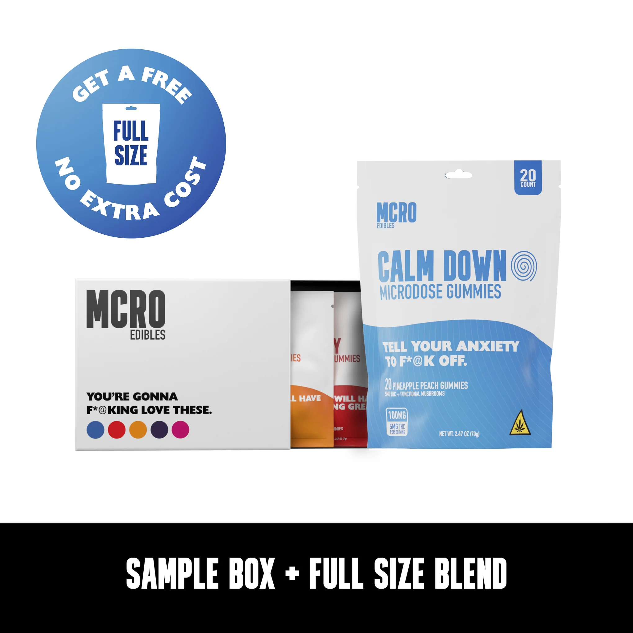 MCRO Edibles product collection featuring hemp-derived THC gummies sample pack