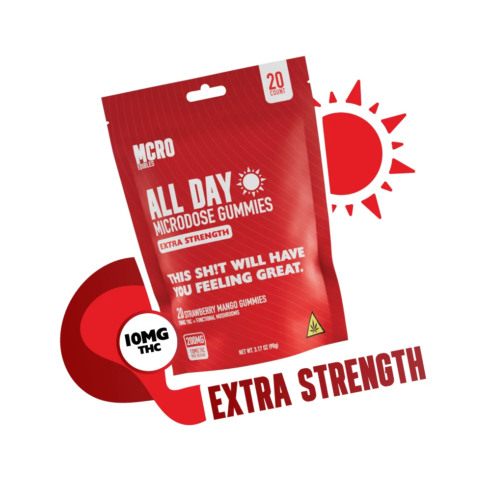 MCRO Edibles product collection featuring hemp-derived THC extra strength gummies